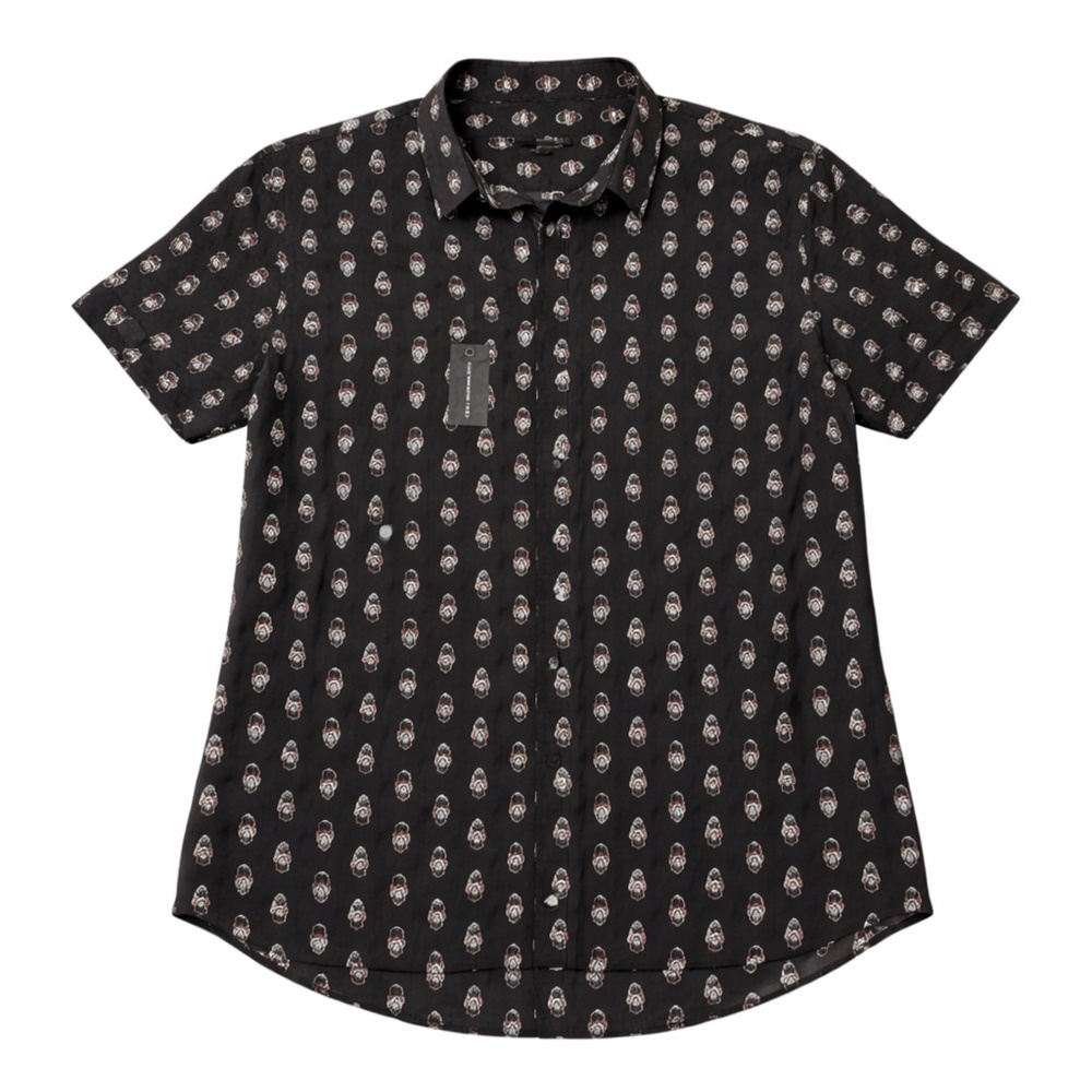 John Varvatos Skull in Top Hat Print Shirt - NWT